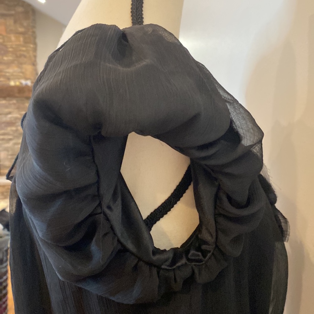 NWT Vintage Luca Couture mini dress puff sleeve black belted stretch appliqué - Picture 8 of 11